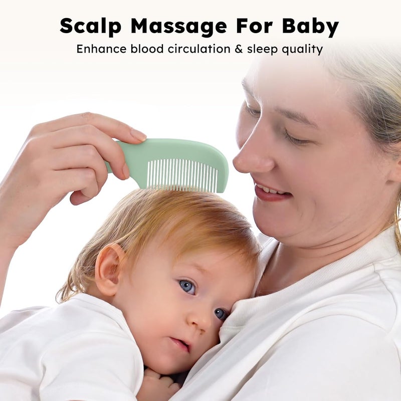 YOOFOSS 4 Piece Baby Hair Brush and Comb Set，Wooden Baby Hair Brush with Natural Ultra Soft Goat Hair, Baby Comb Set for Boy, Girl - Green - Image 5